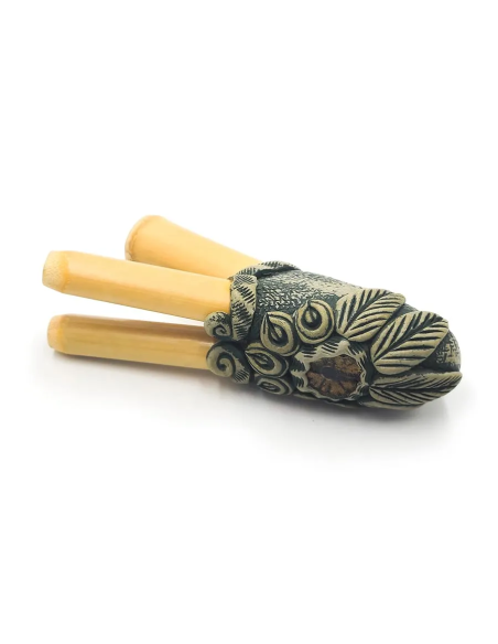 Bambus-Kuripe – Double Barrel – Blätterrelief mit Scheibe der Caapi-Liane