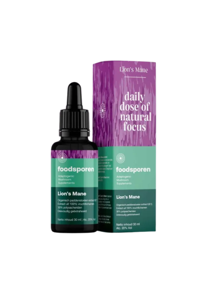 Igel-Stachelbart-Extrakt (Hericium erinaceus), 30 ml – Foodsporen – Pipettenflasche und Umkarton