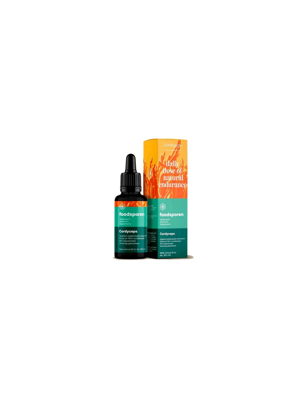 Cordyceps-Extrakt 8:1, 30 ml – Foodsporen – Pipettenflasche und Schachtel