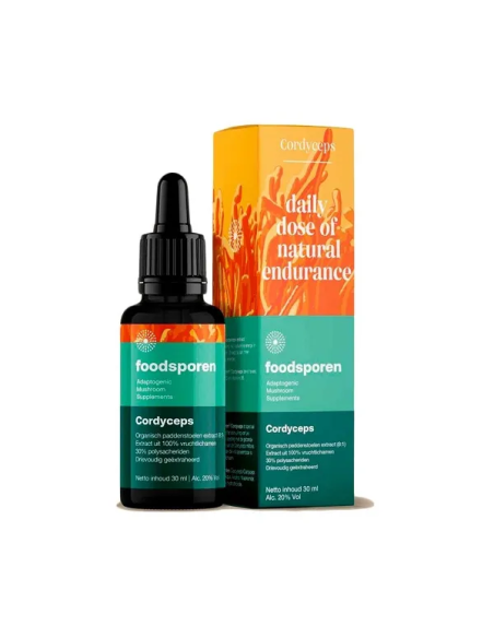 Cordyceps-Extrakt 8:1, 30 ml – Foodsporen – Pipettenflasche und Schachtel