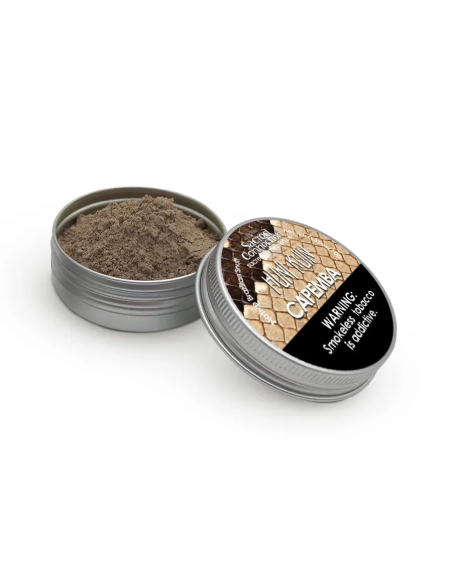 Rapé Huni Kuin – Capemba – geöffnete Dose mit Pulver und beschriftetem Deckel