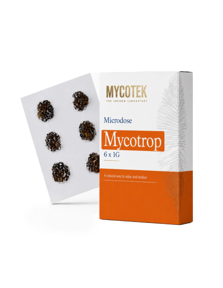 Microdosing-Pack Mycotrop – Mycotek, 6 × 1 g – Schachtel und Blisterkarte