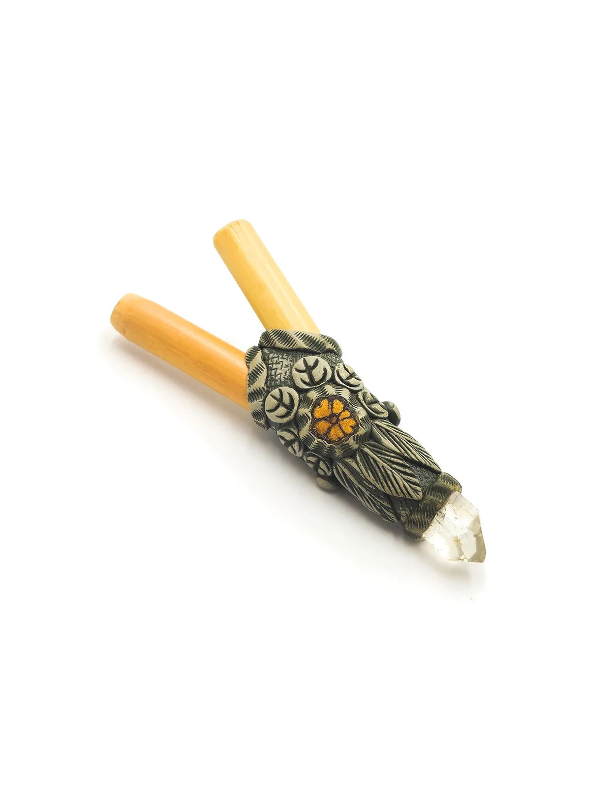 Bambus-Kuripe – Crystal – Blätterrelief und Spitze aus Quarzkristall