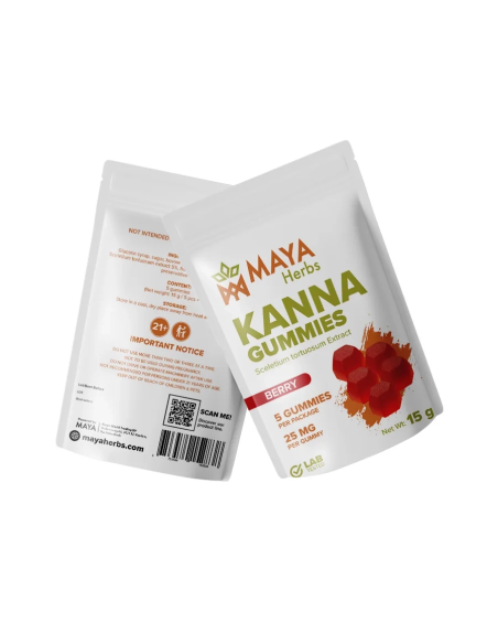 Kanna-Gummies (Sceletium tortuosum) – Berry, 5 Stück – Beutel, Vorder- und Rückseite