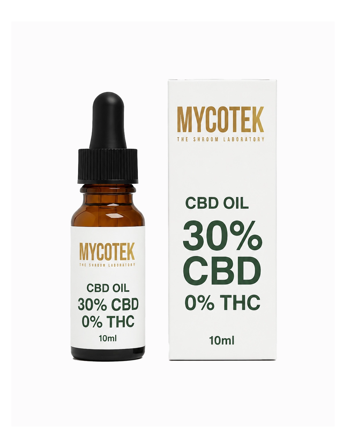 CBD-Öl 30 % – Mycotek, 10 ml – Flasche und Schachtel