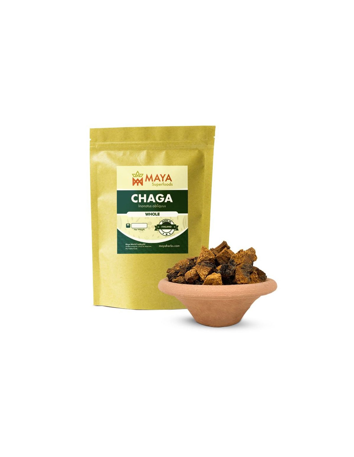 Chaga (Inonotus obliquus) – ganze Stücke, Wildsammlung aus Finnland – Beutel und Stücke