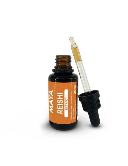 Reishi-Extrakt (Ganoderma lucidum), 30 ml – Maya – geöffnete Flasche mit Pipette