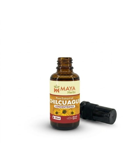 Chilcuague-Extrakt (Heliopsis longipes), Konzentrat-Spray, 30 ml – geöffnete Flasche und Sprühkopf