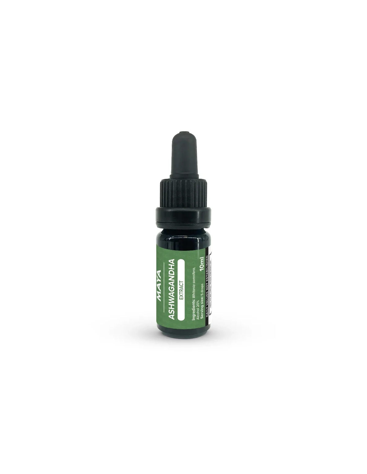 Ashwagandha-Extrakt (Withania somnifera), 10 ml – Maya – Pipettenflasche mit Etikett