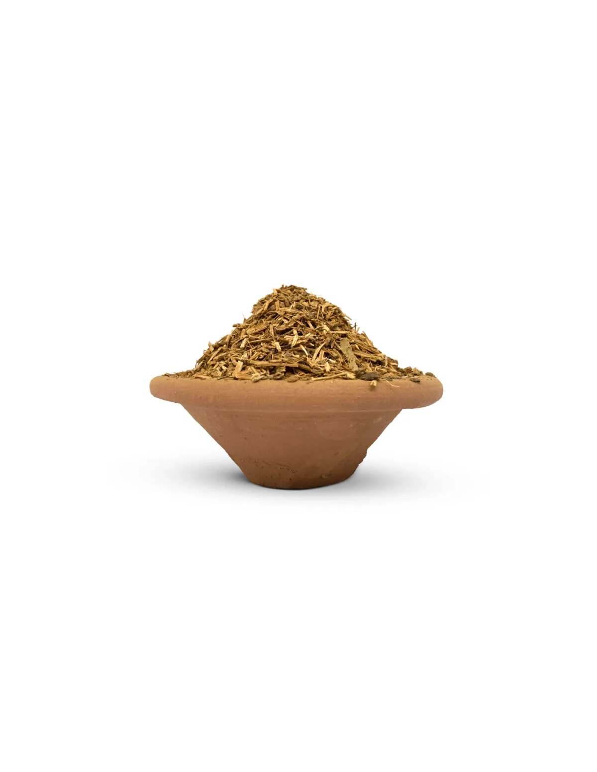 Rote Ayahuasca (Banisteriopsis muricata) – geschredderte Liane, Peru – Liane in einer Schale