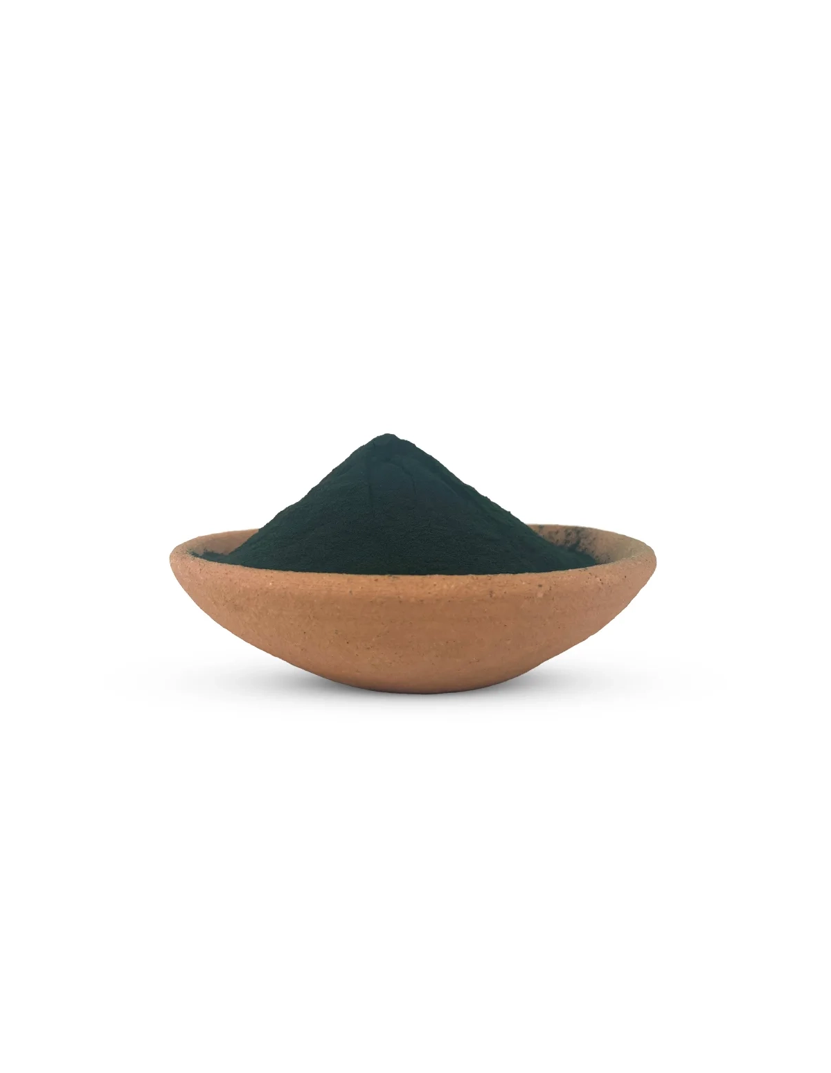 Spirulina – Spirulina platensis – blaugrünes Pulver in einer Tonschale