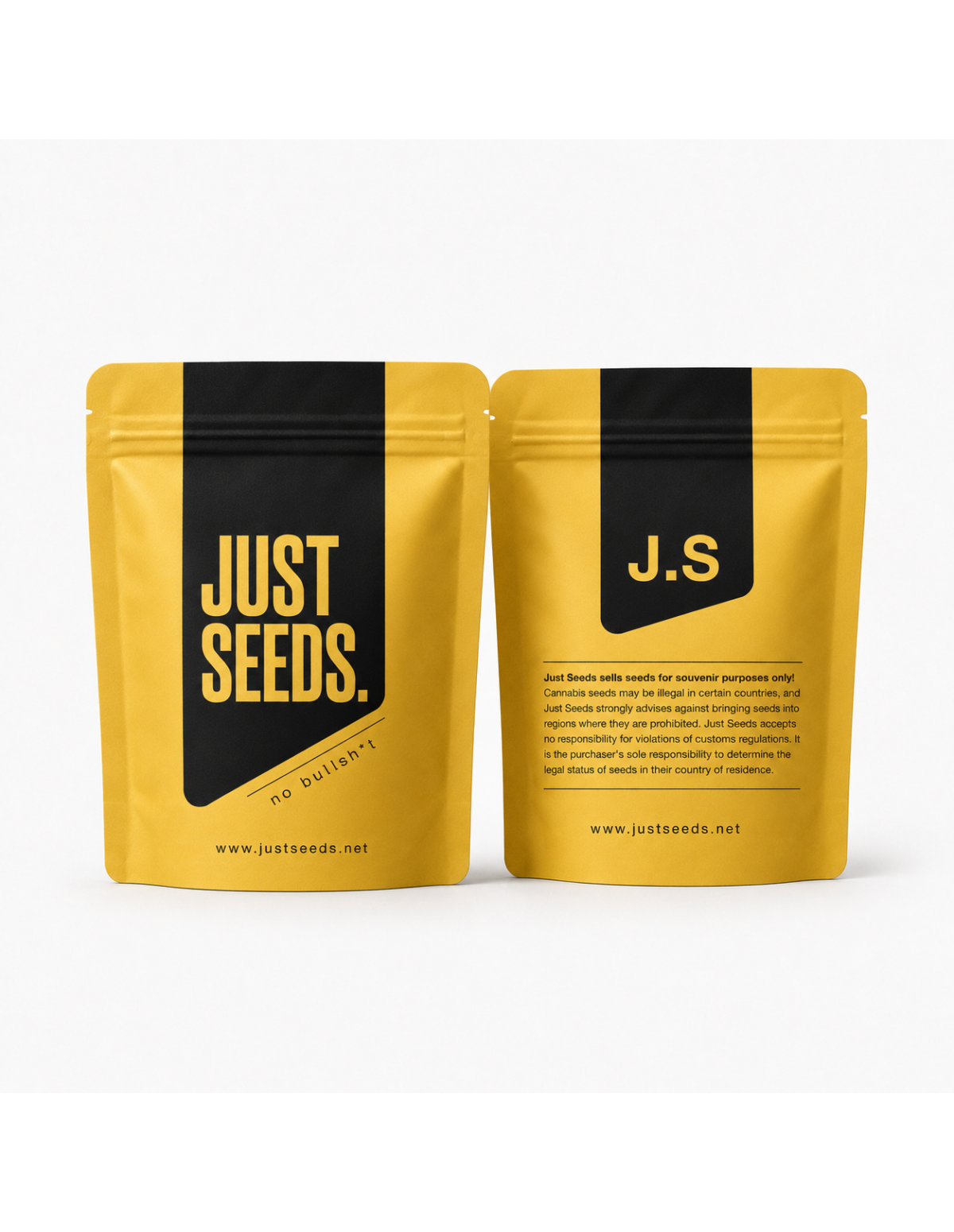 White Widow Auto Samen – Just Seeds – Just-Seeds-Beutel, Vorder- und Rückseite