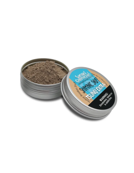 Gratis-Geschenk – Rapé, 10 g – geöffnete Schraubdose mit dem Pulver