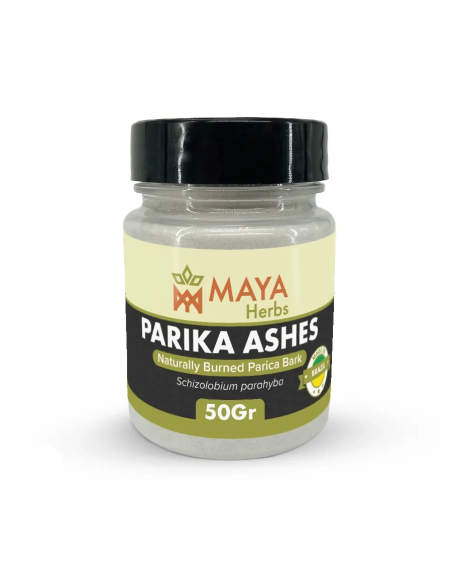 Parica-Rindenasche aus Brasilien – Pulver, Schizolobium parahyba – etikettierte 50-g-Dose, Vorderansicht