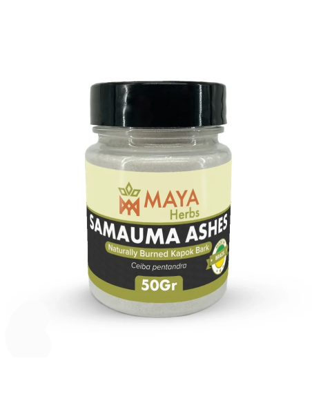 Samauma-Rindenasche aus Brasilien – Pulver, Ceiba pentandra – etikettierte Dose, Vorderansicht
