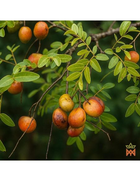 Copaiba-Öl aus Brasilien – Abbildung des Lieferanten: Zweig mit Blättern und orangefarbenen Früchten