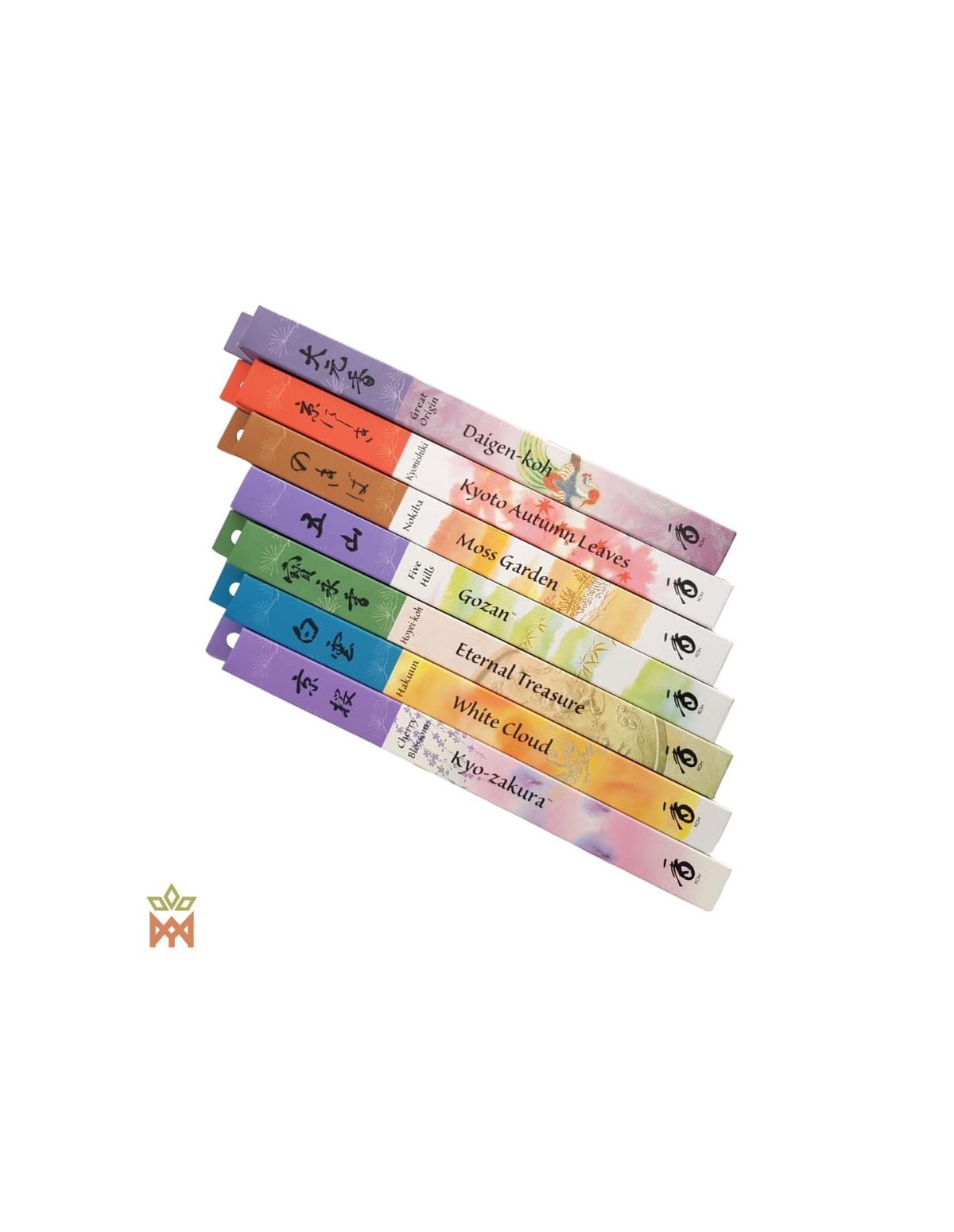 Shoyeido Daily Incense – Sieben japanische Duftvarianten – Schachteln mehrerer Düfte nebeneinander