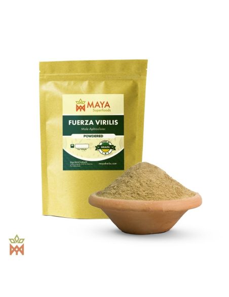 Fuerza Virilis – Beutel von Maya Superfoods und Pulvermischung in einer Tonschale
