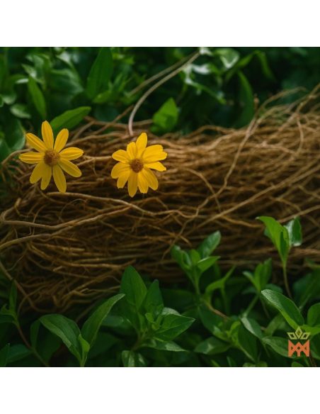 Chilcuague aus Mexiko – Extrakt-Spray 60 ml, Heliopsis longipes – Illustration von Blüten und Wurzeln