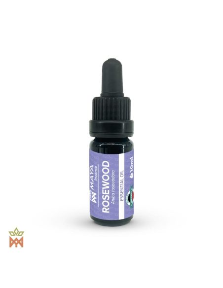 Rosenholz aus Deutschland – ätherisches Öl 10 ml, Aniba rosaeodora – Pipettenflasche von Maya Incense mit Rosewood-Etikett