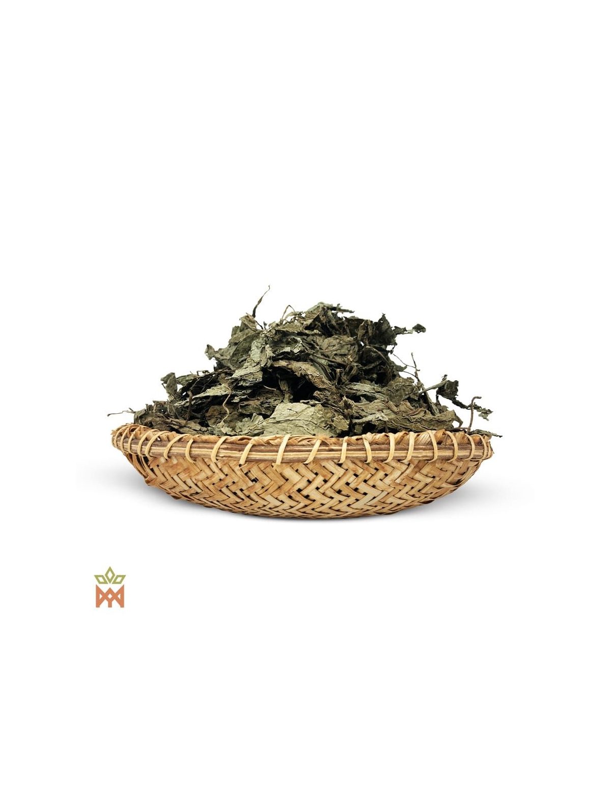 Salbei aus Oaxaca (Salvia divinorum) – zerknitterte, getrocknete ganze Blätter im Flechtkorb