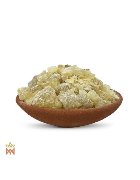 Weißer Copal aus Mexiko – Baumharz, Bursera jorullense – milchig hellgelbe Copal-Stücke in einer Tonschale
