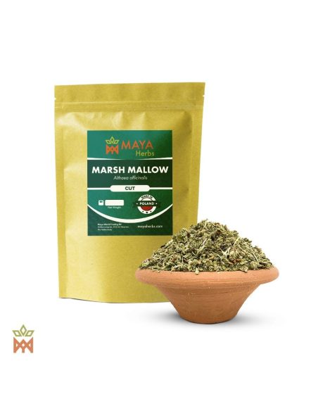 Polnischer Eibisch (Althaea officinalis) – Maya-Herbs-Beutel mit Aufdruck Cut und fein geschnittenes Kraut in einer Tonschale