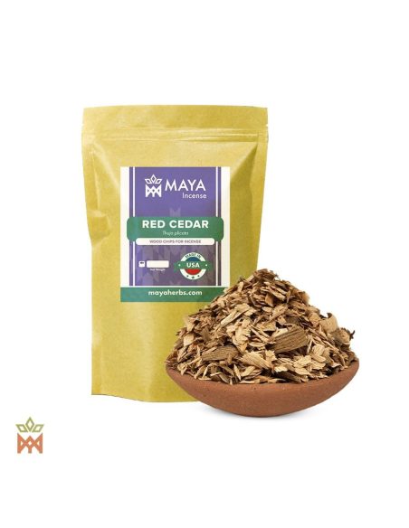 Riesen-Lebensbaum-Holzchips (Thuja plicata) – Maya-Incense-Beutel Red Cedar und Holzchips in einer Tonschale