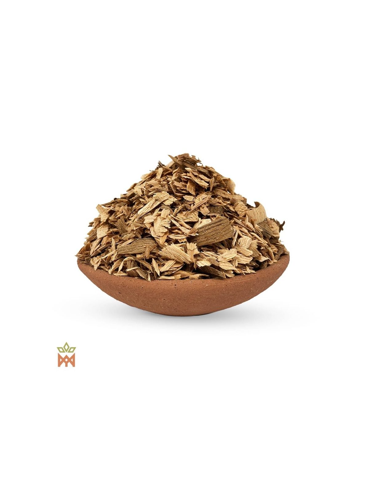 Riesen-Lebensbaum-Holzchips (Thuja plicata) – hellbeige bis braune Holzspäne und Splitter in einer Tonschale
