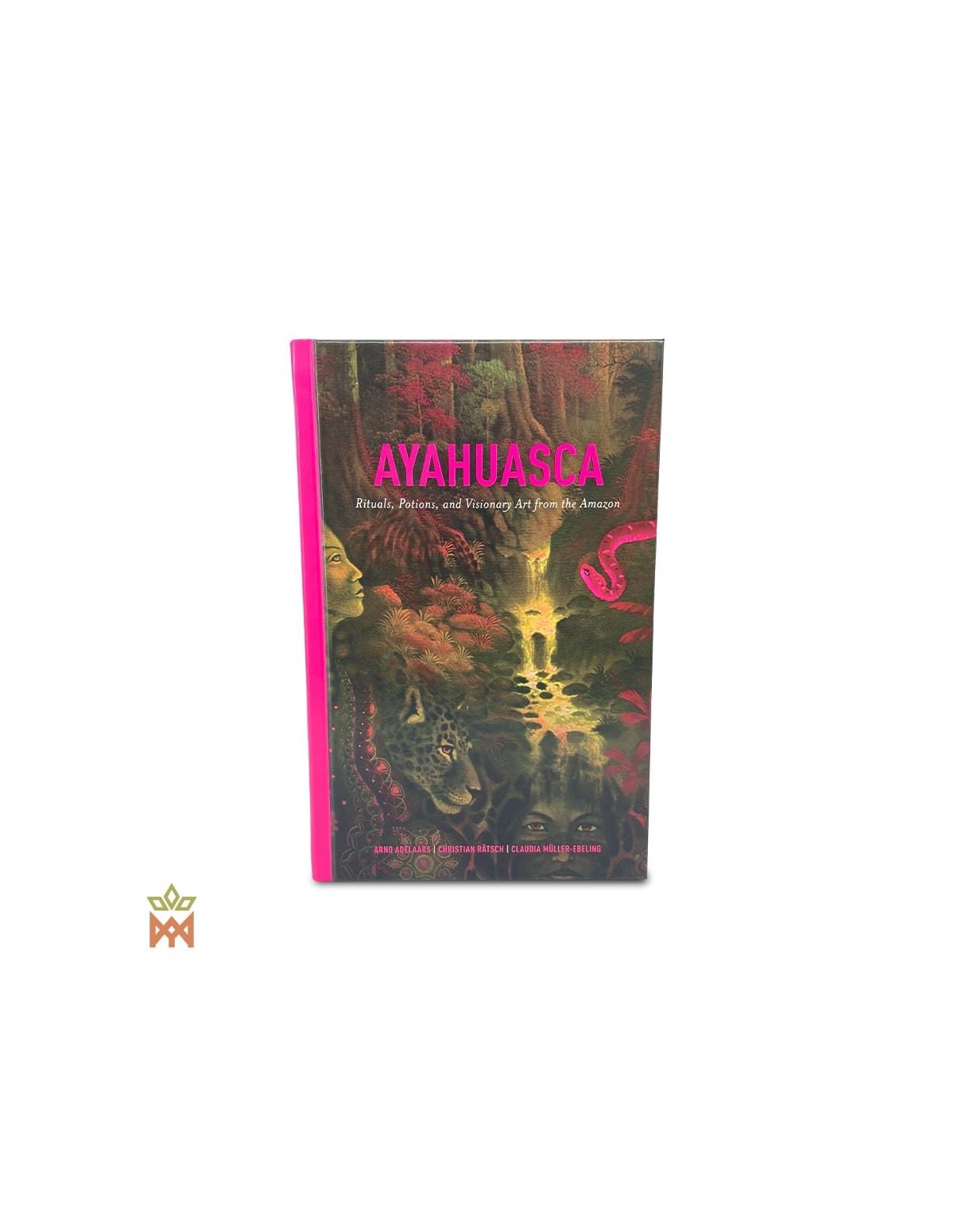 Ayahuasca in amazonischer Kultur und Kunst – Hardcover, 310 Seiten – Vorderdeckel mit Jaguar im gemalten Regenwald