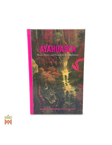Ayahuasca in amazonischer Kultur und Kunst – Hardcover, 310 Seiten – Vorderdeckel mit Jaguar im gemalten Regenwald