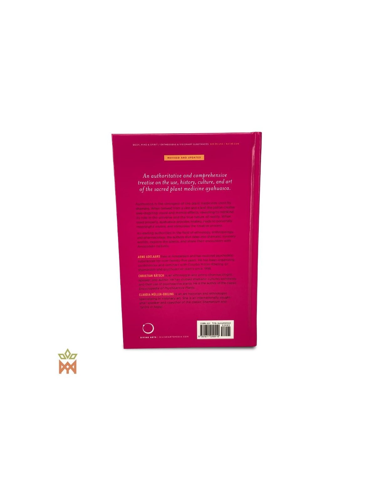 Ayahuasca in amazonischer Kultur und Kunst – Hardcover, 310 Seiten – pinkfarbene Rückseite mit Autorenangaben und Strichcode