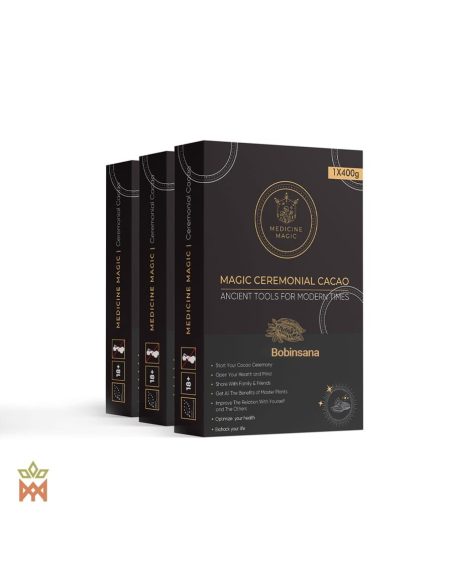 Zeremonieller Kakao aus Kolumbien mit Bobinsana – Medicine Magic – drei Schachteln, Vorderansicht