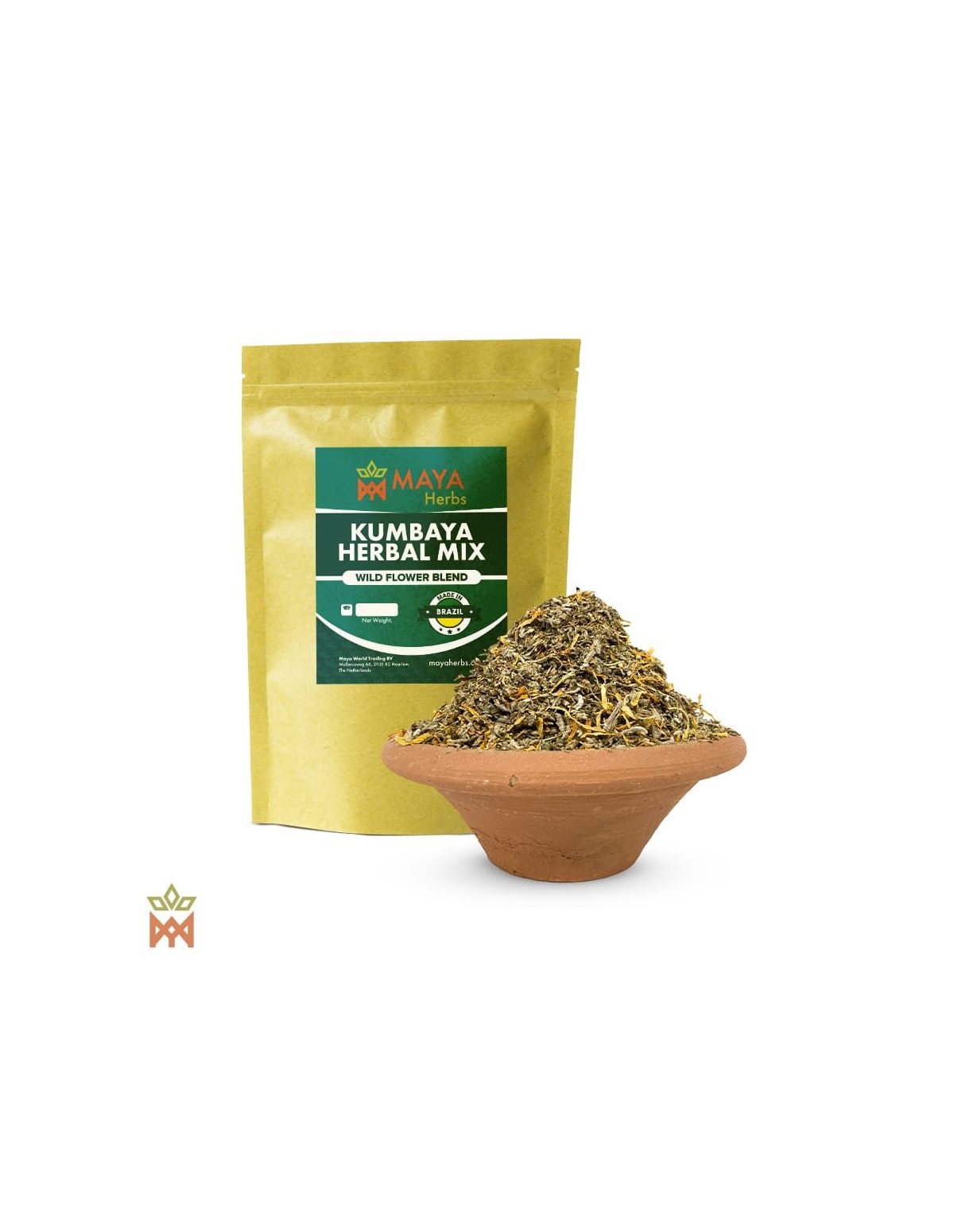 Wildflower-Kumbaya – Beutel von Maya Herbs und Blütenmischung in einer Tonschale