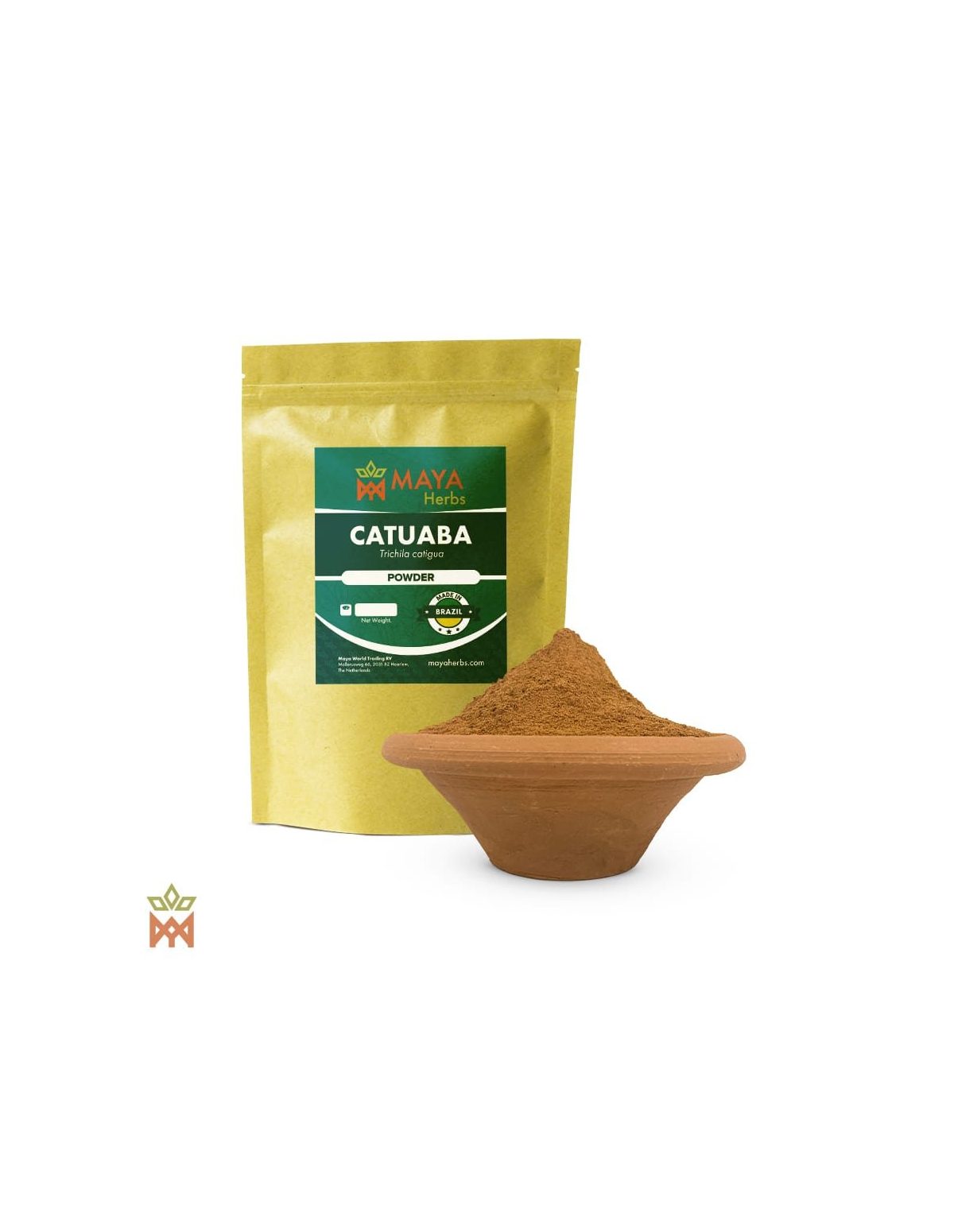 Brasilianische Catuaba – Gemahlene Rinde, Trichilia catigua – Beutel und Schale mit Pulver