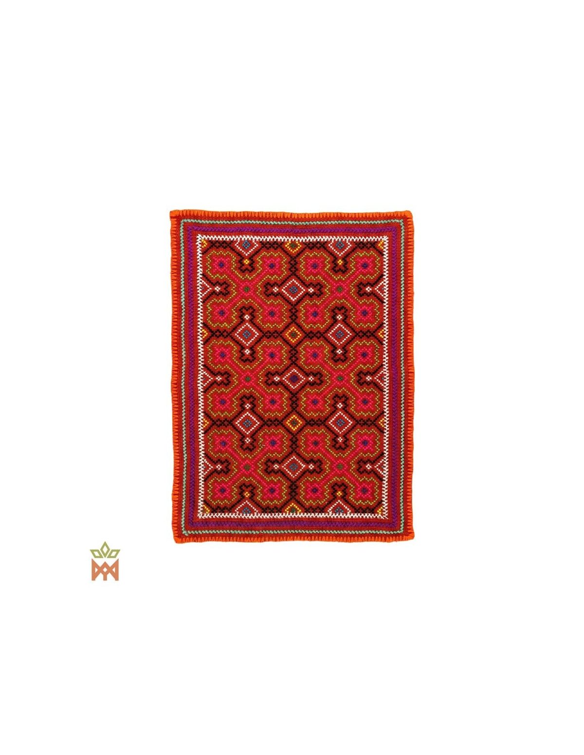 Shipibo-Dekotextil – Zehn Designs zur Auswahl – rot-oranges Muster aus verbundenen Kreuzen