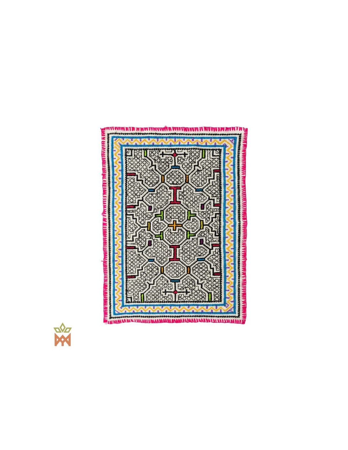 Shipibo-Dekotextil – Zehn Designs zur Auswahl – schwarz-weißes Labyrinth in farbigen Borten