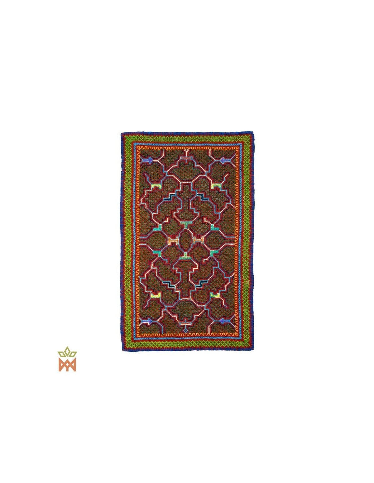 Shipibo-Dekotextil – Zehn Designs zur Auswahl – oliv-braunes Tuch mit rosa Linien