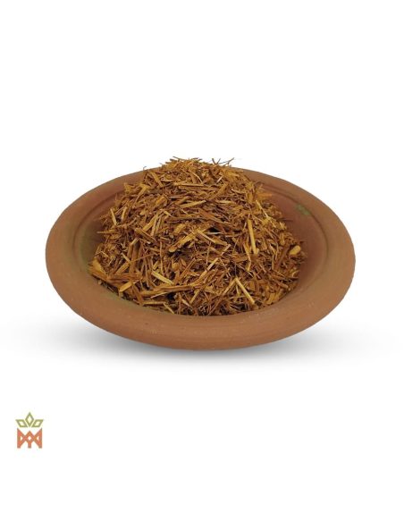 Cielo Caapi aus Peru – Geschredderte Liane, Banisteriopsis caapi – dünne Lianenfasern in einer Terrakottaschale