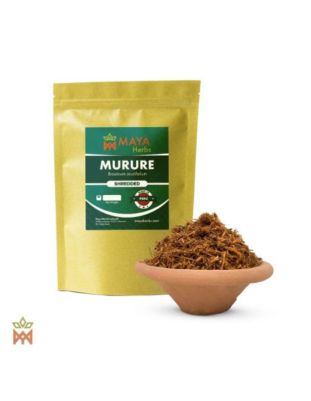 Murure aus Peru – Geschredderte Rinde, Brosimum acutifolium – Beutel und Schale mit Rindenfasern