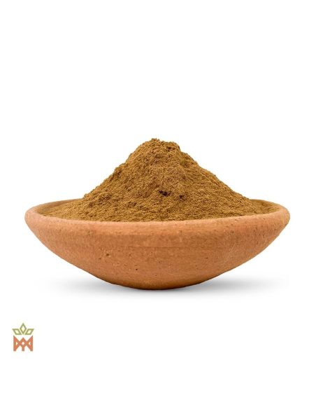 Peruanische Embauba – Blattpulver, Cecropia palmata – feines Pulver in einer Terrakottaschale
