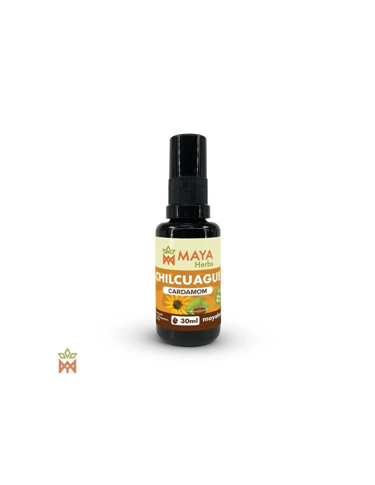 Chilcuague mit Kardamom aus Mexiko – 30-ml-Spray, Heliopsis longipes – Flasche mit Maya-Herbs-Etikett