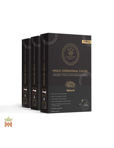 Zeremonieller Kakao aus Kolumbien, Edition Natural – Medicine Magic – drei 200-g-Schachteln, Vorderansicht