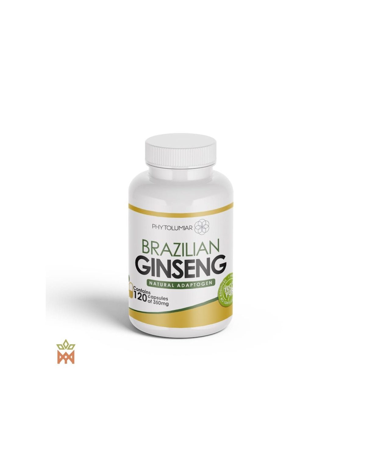 Suma-Kapseln aus Brasilien – Dose von Phytolumiar, Vorderseite „120 capsules of 350 mg“