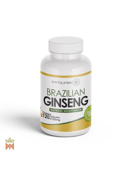 Suma-Kapseln aus Brasilien – Dose von Phytolumiar, Vorderseite „120 capsules of 350 mg“