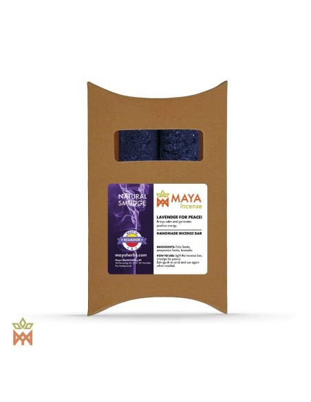 Lavendel-Palo-Santo-Räucherstangen aus Ecuador – Kraftpapierschachtel mit Sichtfenster und Maya-Incense-Etikett