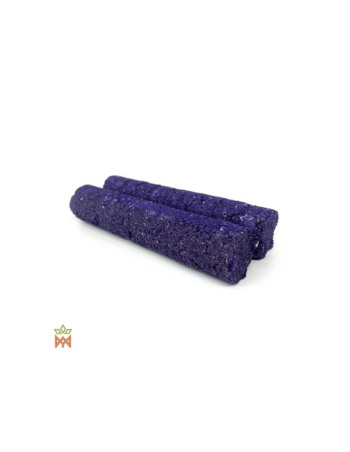 Zwei violette Räucherstangen mit Lavendel und Palo Santo, körnige Oberfläche