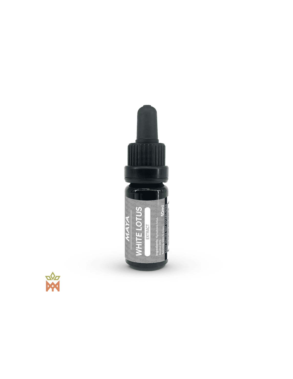 Weiße Seerosen-Tinktur (Nymphaea lotus) – Maya-Pipettenflasche mit 10 ml und grauem Etikett White Lotus Extract