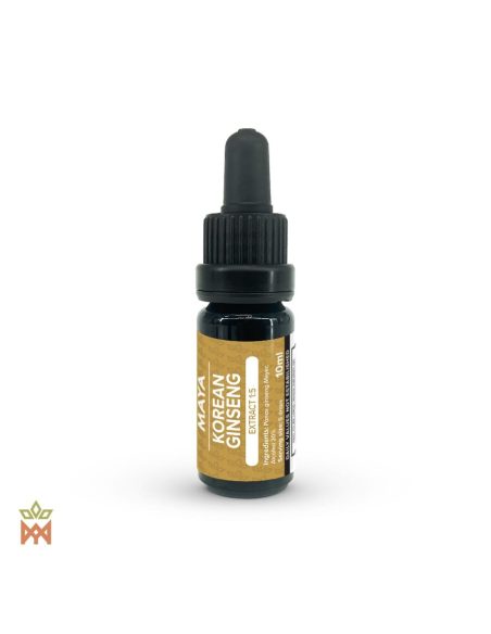 Extrakt aus koreanischem Ginseng 1:5 – 10-ml-Tropffläschchen von Maya mit ockerfarbenem Etikett