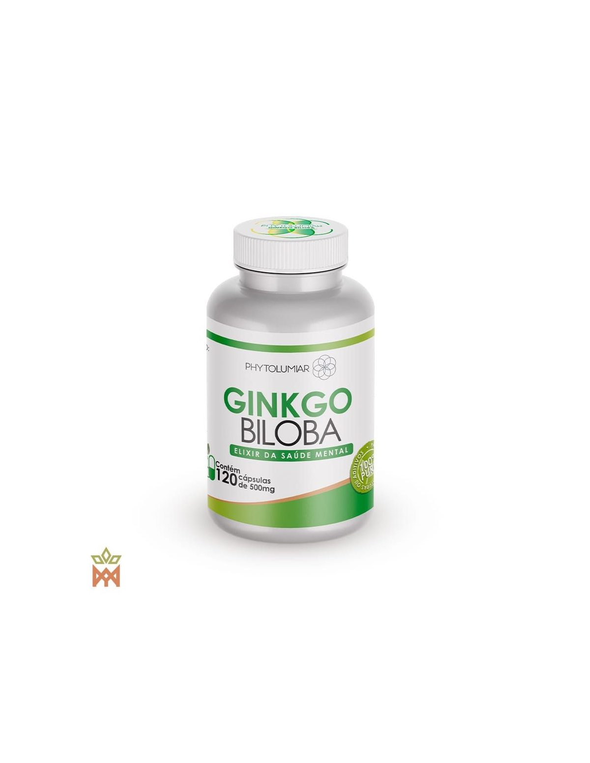 Ginkgo-Kapseln von Phytolumiar – weiße Dose mit grünem Etikett, 120 Kapseln à 500 mg